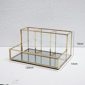 Glass Makeup Brush Holder, Vintage Cosmetic Brushes Organizer with Mirror Tray