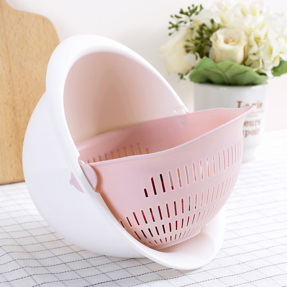 Portable detachable double-layer hollow fruit and vegetable cleaning drain basket