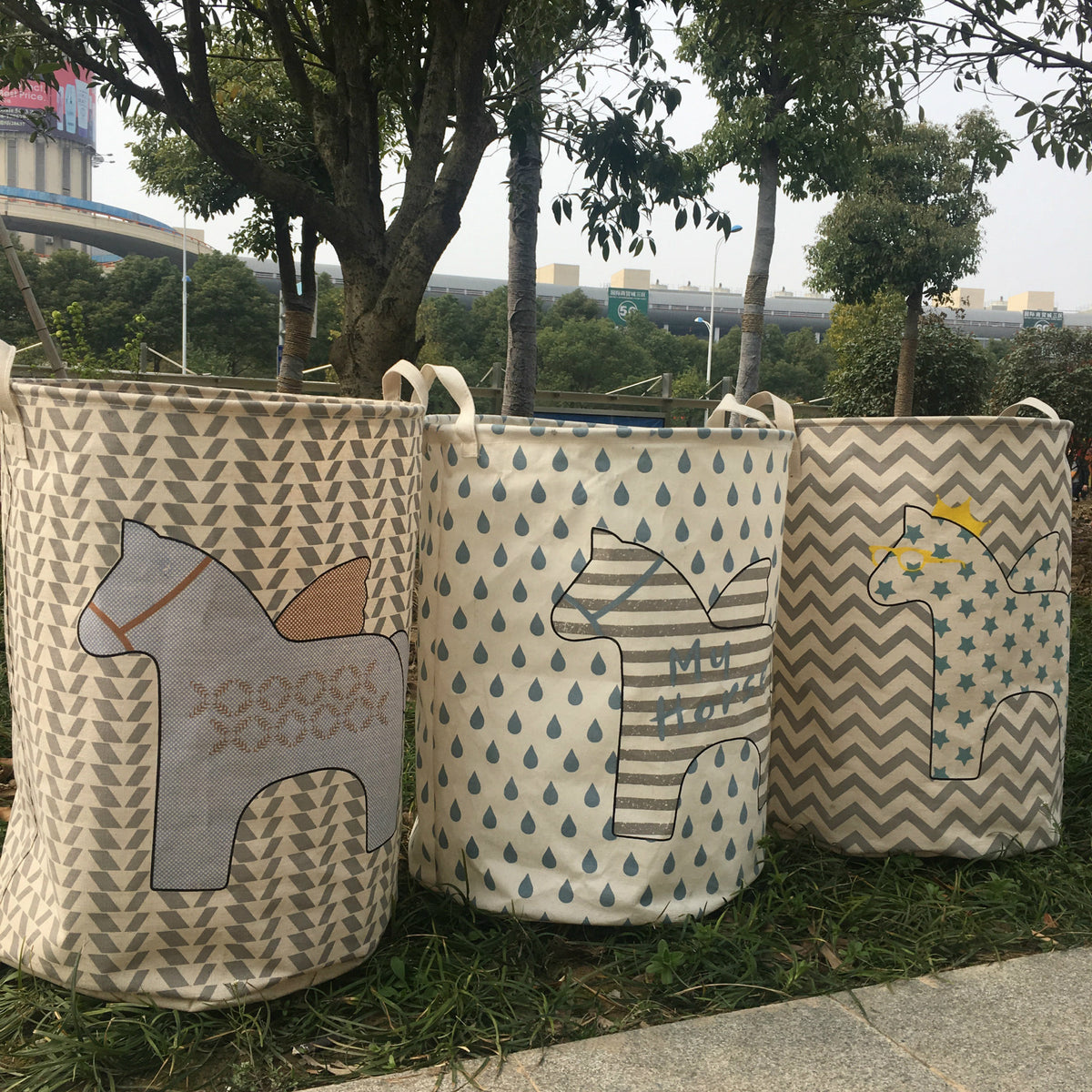 Cotton Laundry Basket with Design- Collapsible