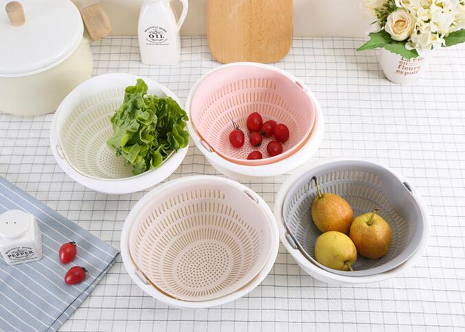 2 In 1 Multi-function Kitchen Colander, Double-layer Rotating Drain Basin