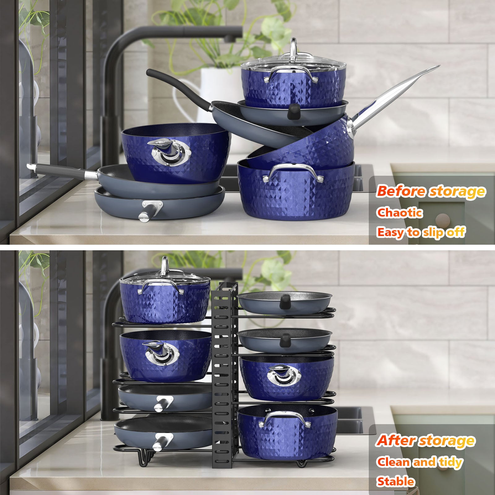 Adjustable Kitchen Organization And Storage For Pots And Pans - 8 Tier Pot Rack