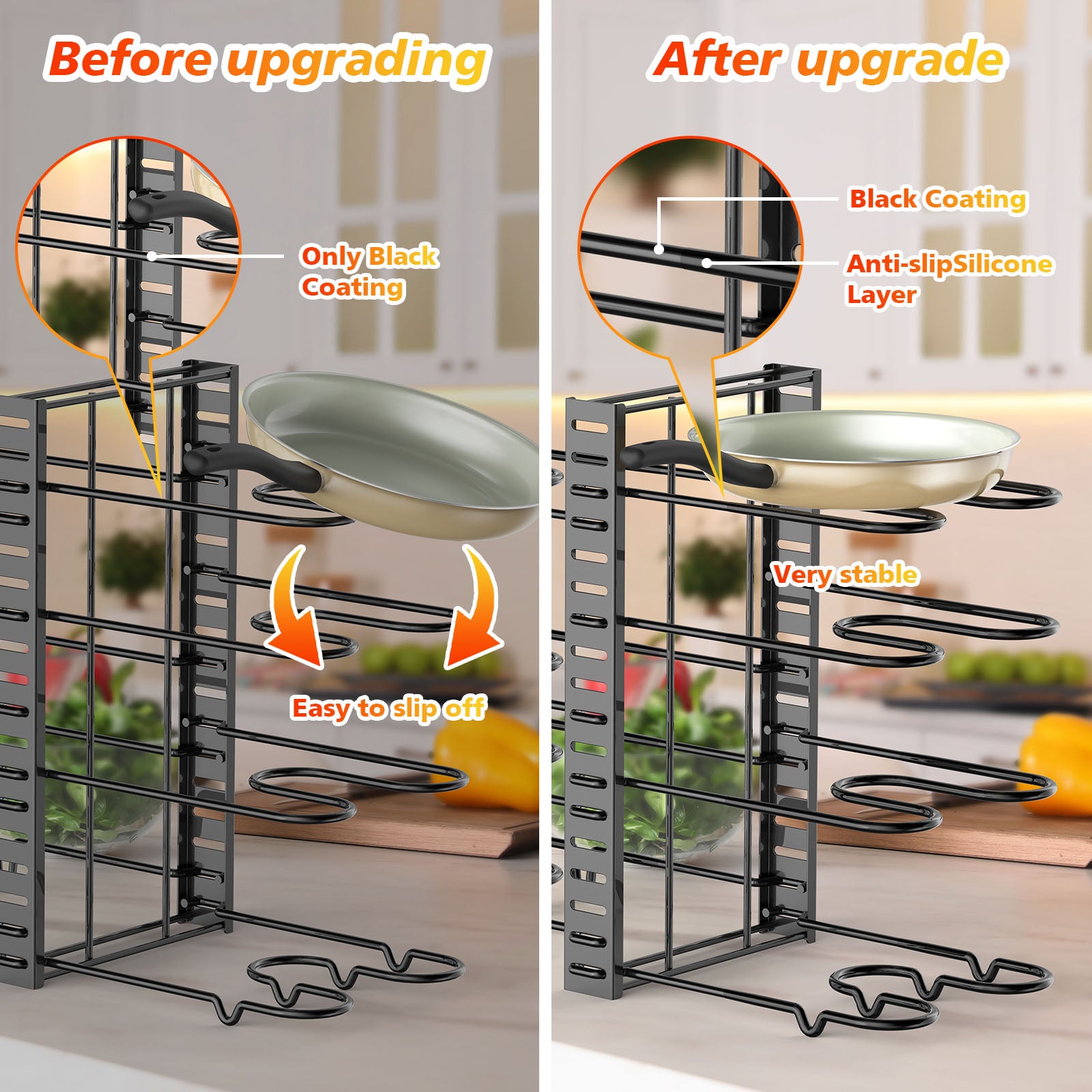 Adjustable Kitchen Organization And Storage For Pots And Pans - 8 Tier Pot Rack