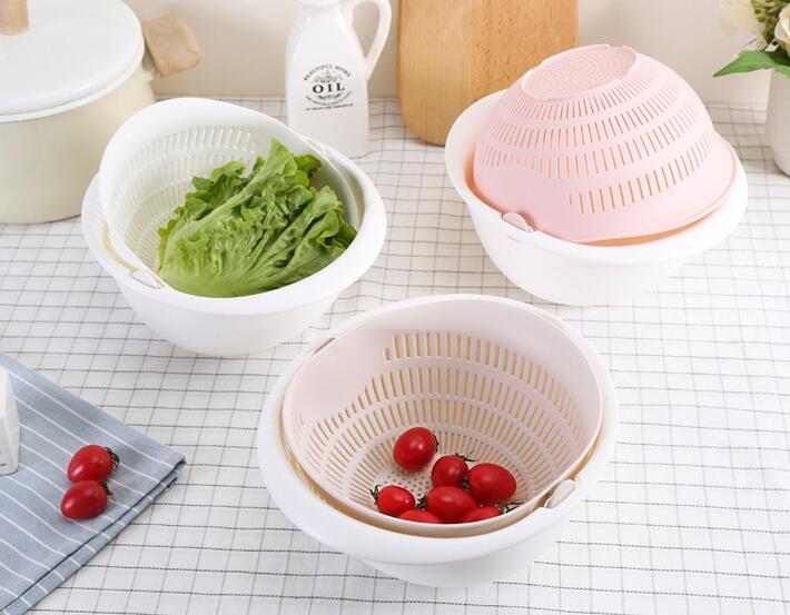 2 In 1 Multi-function Kitchen Colander, Double-layer Rotating Drain Basin