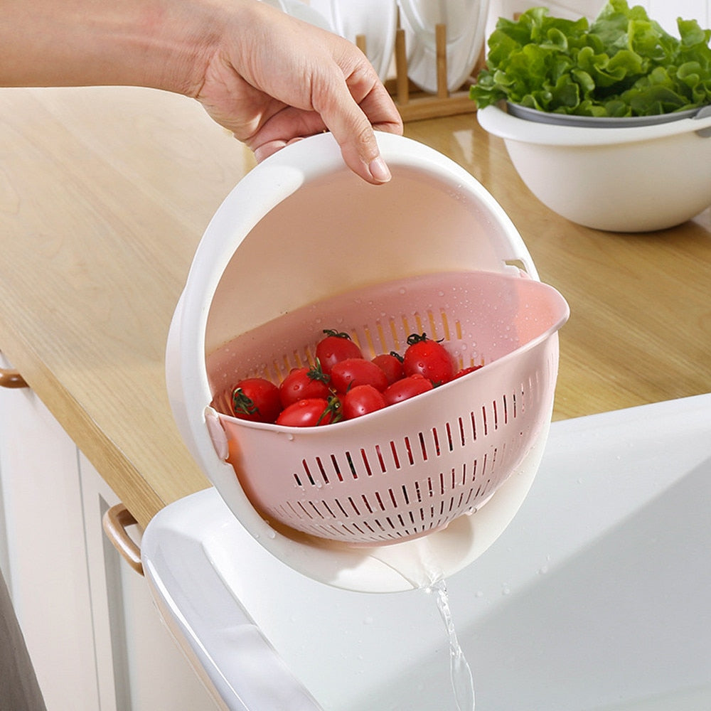 Portable detachable double-layer hollow fruit and vegetable cleaning drain basket